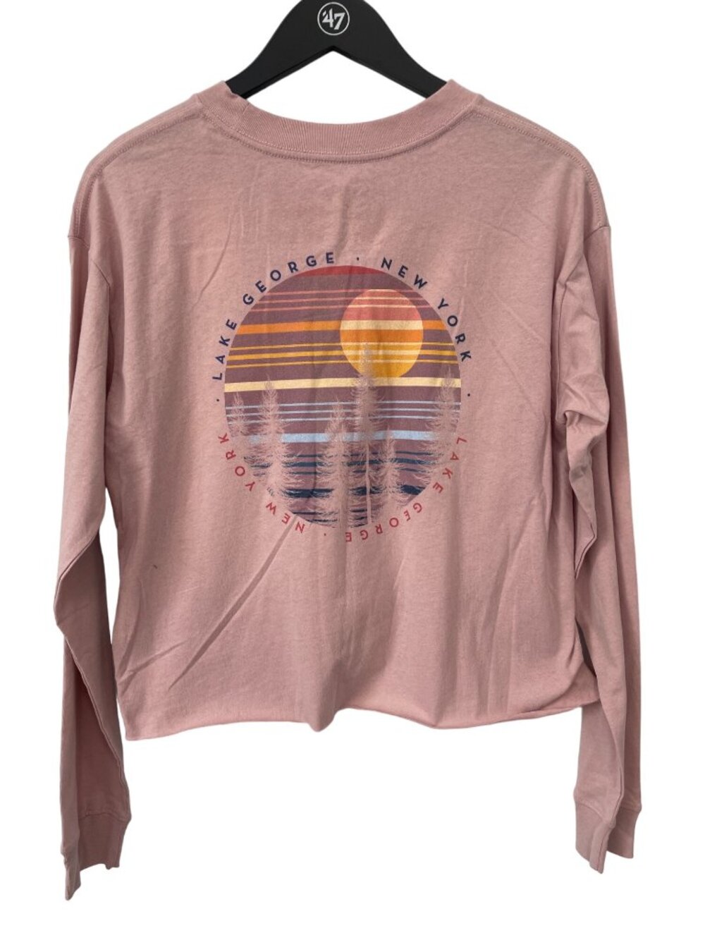 League 91 Lake George New York Long Sleeve Crop Pocket Tee Size M Dusty Rose NEW